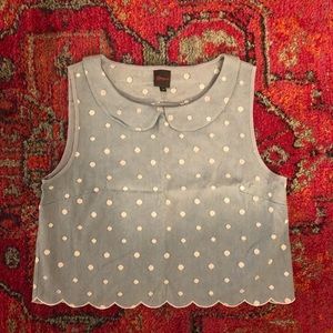 UO chambray cropped polka dot tank